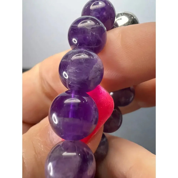 Bi color chevron dream amethyst necklace with sterling silver clasp - Picture 6 of 11